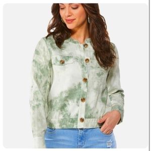 Cato Green Tie Dye Utility Linen Jacket NEW